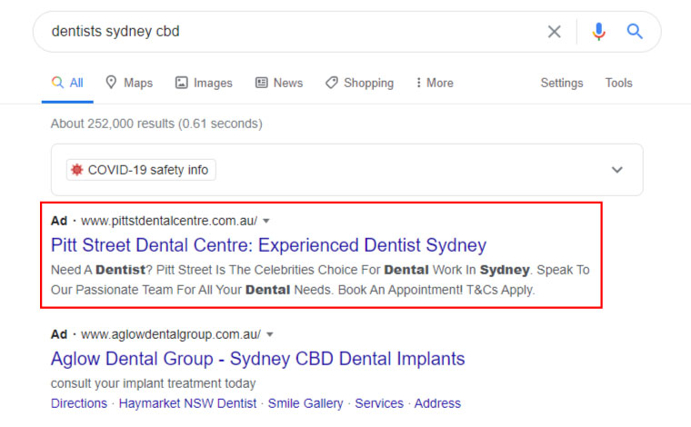 dentists paid search advertising