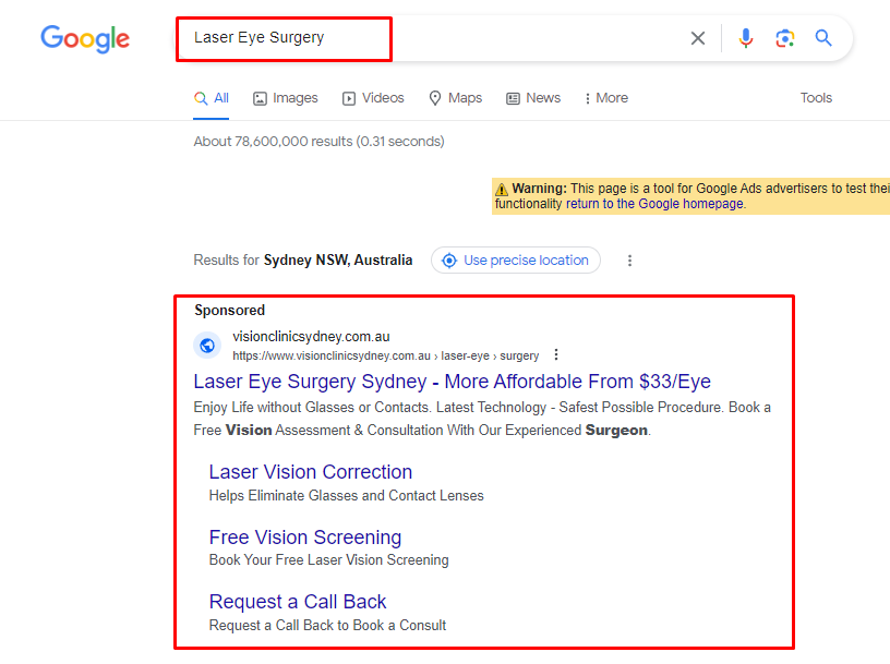 Google Ads Laser Eye Surgery