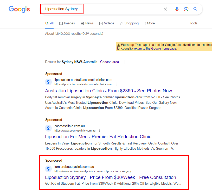 Google Ads Liposuction Sydney