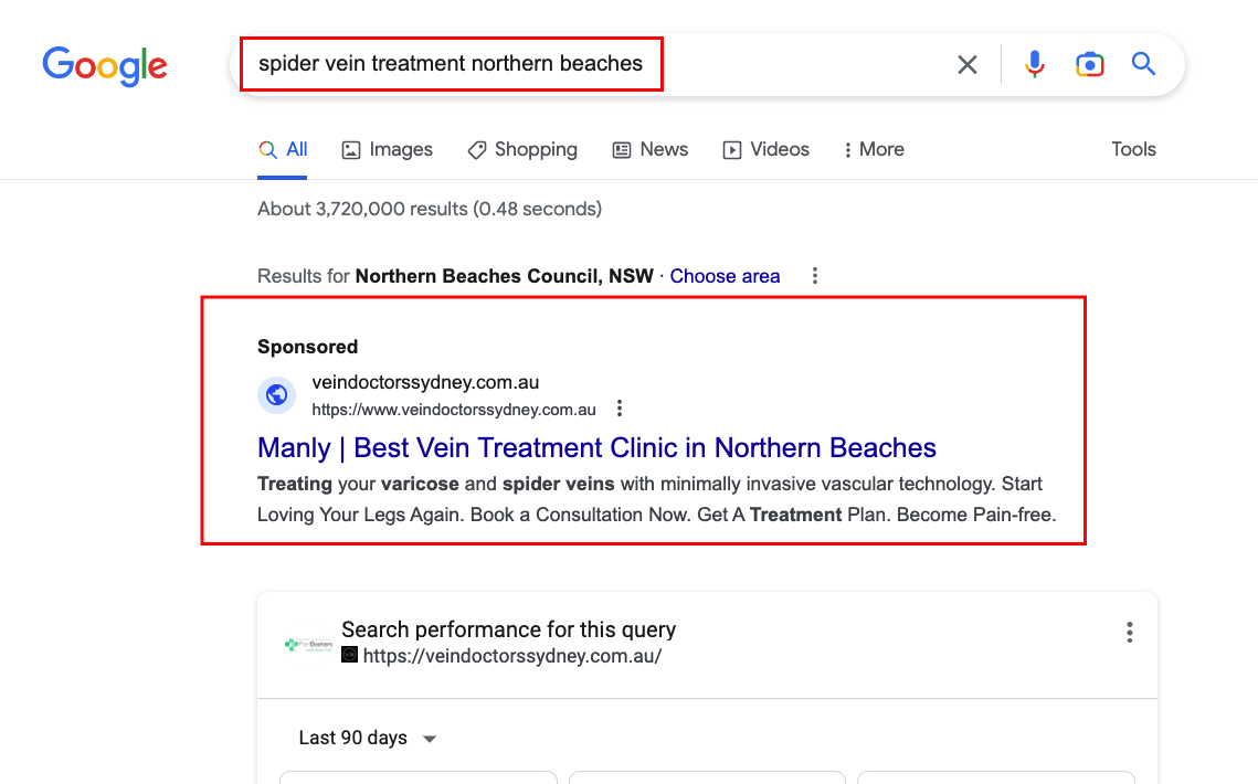 Google Ads Spider Vein Treatment Location