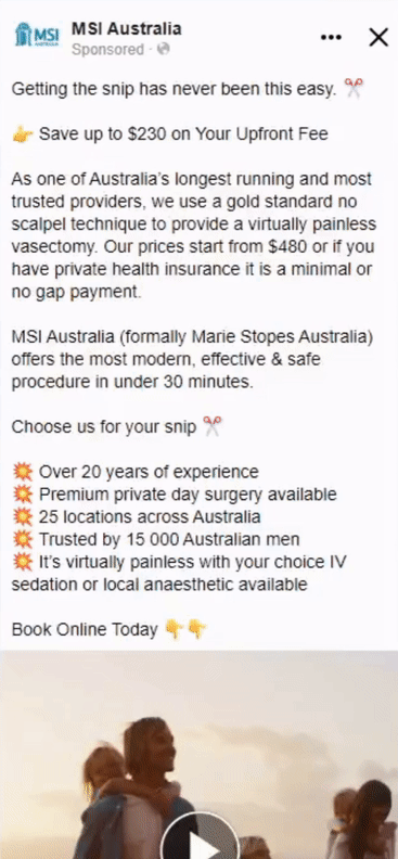 Vasectomy Clinic Facebook Feed Ad