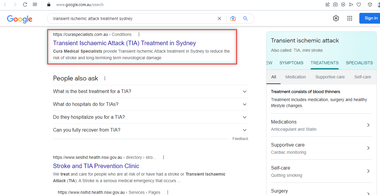transient ischemic attack treatment sydney