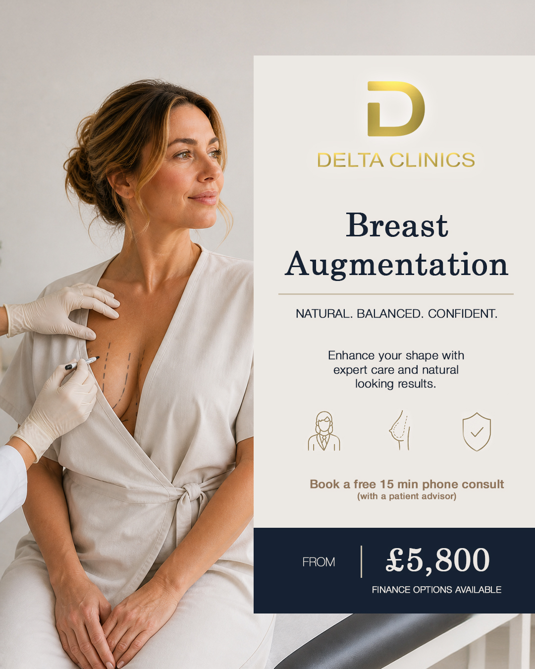 Delta Clinic Meta Ad Feed Example, Marketing for Plastic Surgery Clinics - September 2026