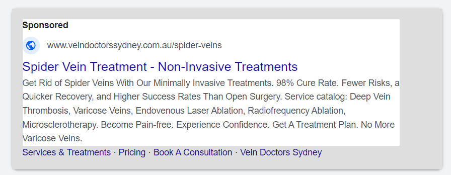 Vein Doctors Sydney Google Ads
